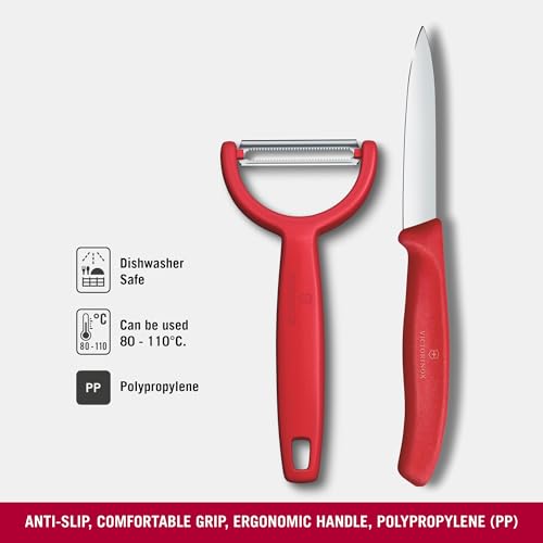 Miniatura 3 de Victorinox Swiss Classic Cuchillo Y Pelador, 2 Piezas, Hoja Extra Afilada, Para Fruta Y Verdura, Acero Inoxidable, Rojo
