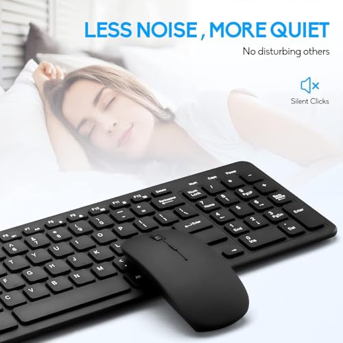 Image of Wireless Keyboard and Mouse Combo, Compact Quiet Wireless Keyboard and Mouse Set 2.4G Ultra-Thin Sleek Design for Windows, Computer, Desktop, PC, Notebook, Laptop (Black01)