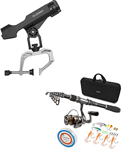 PLUSINNO Telescopic Fishing Rod and Reel Combos Full Kit, Fishing Boat Rods Holder