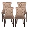 Kiztir velvet dining chairs set of 4 upholstered dining chairs with ring pull trim and button back luxury tufted dining chair for living room bedroom kitchen khaki  urban country home decor