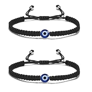 VIBILIA 2 Pcs Evil Eye Bracelets for Women Men Handmade Braided Kabbalah Good Luck Bracelet Rope Cord Thread Friendship Bracelet Adjustable String Minimalist Jewelry – Black