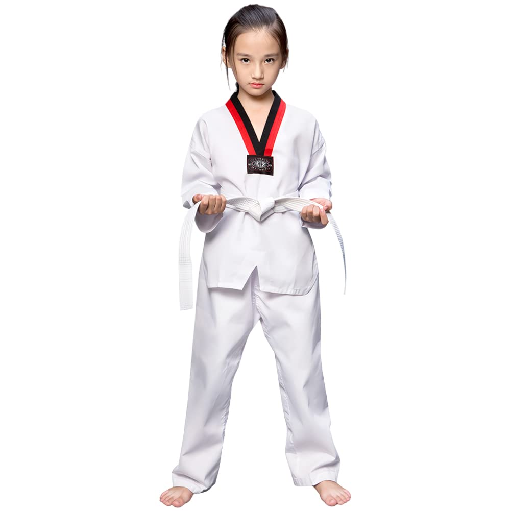 L SERVER Kimono Karate Niño Cómodo Profesional Kimono Judo Chica Cuello en V Traje de Taekwondo con Cinturón