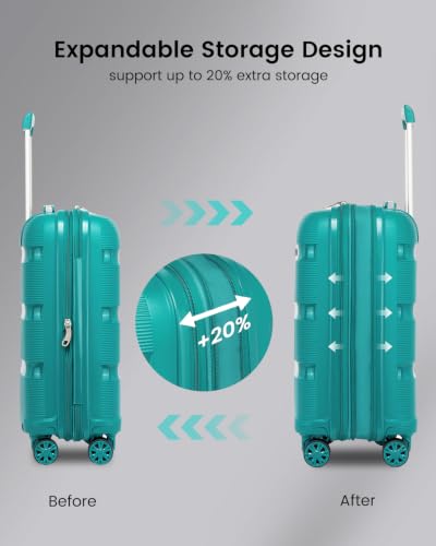 Image of Kono 3 Piece Luggage Set, 20 /24 /28 Inch Suitcases with TSA Lock, Blue | Lightweight PP Hardshell, Smooth 360 Spinner Wheels with TSA Lock for Travel Trips