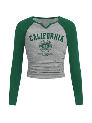 Image of SOLY HUX Girl's Long Sleeve T Shirts Cute Graphic Tees Casual Teen Tops Preppy Back to School Clothes Dark Green and Grey 12Y
