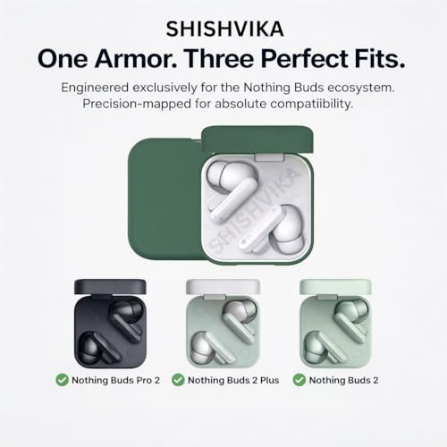Image of SHISHVIKA Ultra Armor Silicone Case Cover Compatible for CMF by Nothing Buds Pro 2 / Buds 2 Plus /Buds 2 (Green, Combo - Kit)