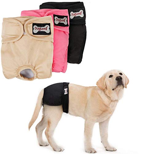 Kismaple Couches pour Chiens Females - Lavable Réutilisable Confortable Absorbant Wraps sanitaires Culottes Physologiques pour Les Petits médium Grand Chiens, 3 pièces - Noir Pink Beige (XL)