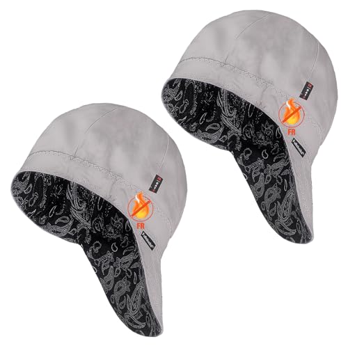 Image of Fullsheild Mens Women's Cotton Welding Cap FR Reversible Welder Caps Hat One Size for Welder Electrician Power Gas Oilfield (US, Alpha, One Size, Grey)
