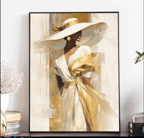 Décoration de chambre tableau sur toile femme dorée portrait abstrait