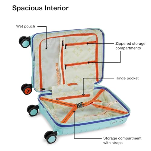 Image of Nasher Miles Cannes Hard-Sided Polypropylene Cabin Luggage 20 inch | 55cm | 8 Wheels Small Trolley Bag for Travel | Suitcase (Pastel Green Blue)