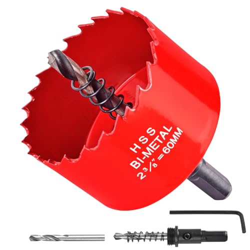 ALLWIN 2-3/8 inch 60mm Hole Saw Kit, Bi-Metal Hole Cutter for Wood, Plastic, Drywall & Thin Metal, with Pilot Drill Bit & Arbor