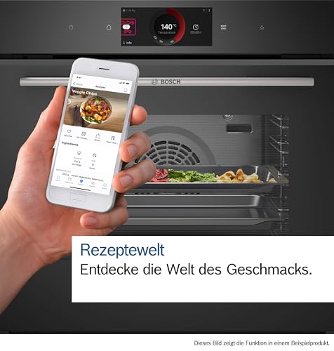 Bosch HBG7741B1, Serie 8 Smarter Einbau-Backofen, 60 x 60 cm, Made in Germany, Schwarz, Pyrolyse & Hydrolyse Selbstreinigung, Air Fry, Back Assist, 4D Heißluft, Farb-Touchscreen & Bedienring