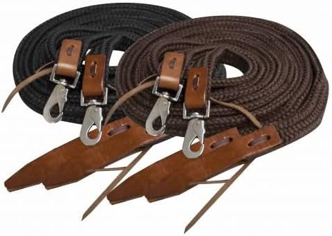 Showman 8ft Flat Braided Nylon Reins with Leather Popper Ends