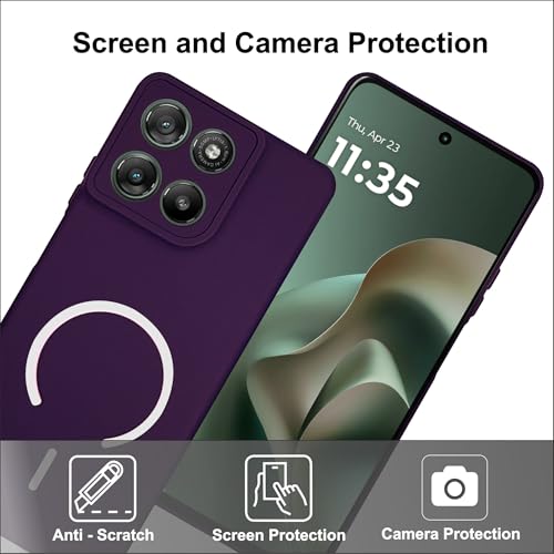 Image of SBMS Silicone Back Cover for Motorola G67 power / G57 Power | Soft Micro-Fibre Lining Inside | Magsafe Print On Back Side Camera Protection Bump | Shockproof Case G67power (Magsafe Print Small Purple)