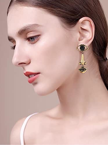 Lezmoii Vintage Gold Statement Earrings Dangle Evil Eye Nose Mouth Earrings For Women Girls #TOP1