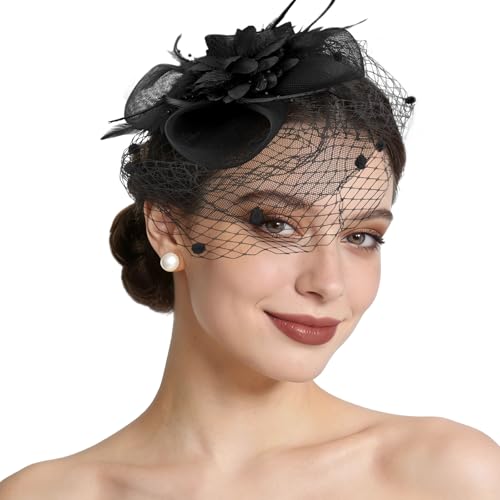 Semato Fascinators Hats for Women Mesh Feathers Elegant Black Tea Party Kentucky Hat Derby Headband...