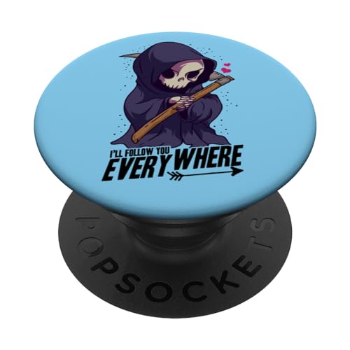 I'll Follow You Everywhere Grim Reaper Halloween PopSockets Swappable PopGrip, Black