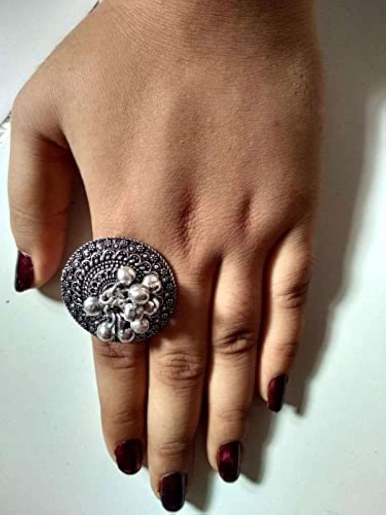 Brass Gugru Oxidised Adjustable Finger Ring