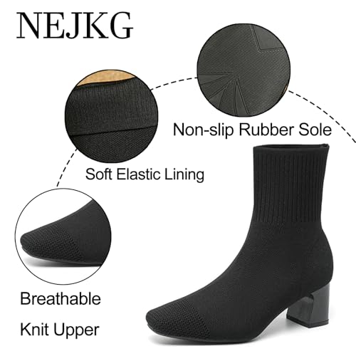 Women’s Elastic Knit Block Heel Ankle Boots Square Toe Slip On Breathable Casual Chunky Heel Sock Booties Comfort Fall Winter Dress Womens Boots3
