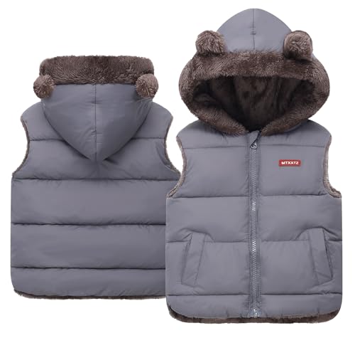 Happy Cherry Bébé Petit Enfant Gilet en Duvet Matelassé avec Oreilles d'ours Capuche Veste sans Manches Enfants Unisexe Doudoune d'hiver d'extérieur 4-5 Ans