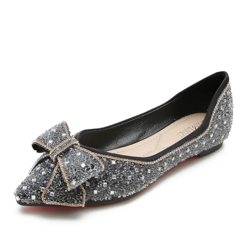 Women's Crystal Ballet Flats Sparkly Pointed Toe Comfort Wedding Working Casual Dressy Shoes
