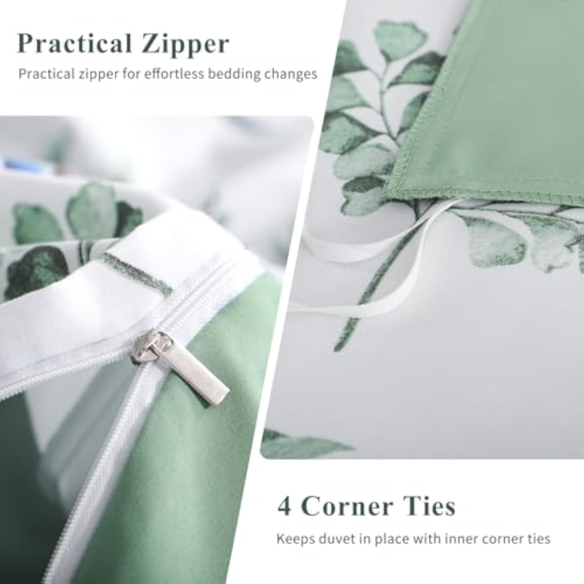 Double Duvet Set with Floral Sage Green Design