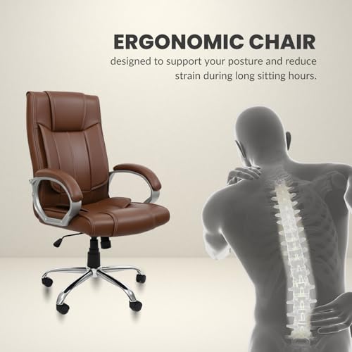 Image of activa Ergonomic Office Chair | Premium Leatherette Boss Chair with Padded Seat & Backrest | Adjustable Height Seat for Work /Study /Gaming (Kylie, Brown)