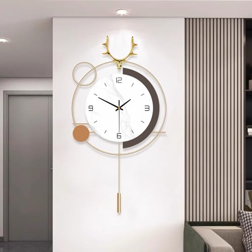Decorative Silent Quartz Wall Clock with Pendulum, Battery Operated, Large