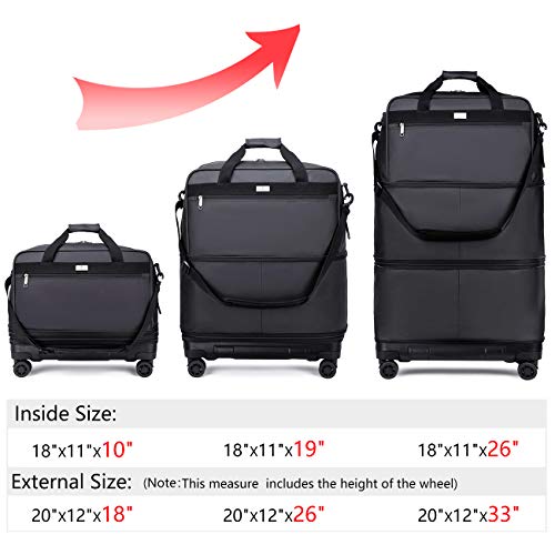 Ailouis Carry on luggage Rolling Foldable Suitcase with PC bottom pan Expandable Wheeled Duffel Luggage Waterproof Removable Wheels