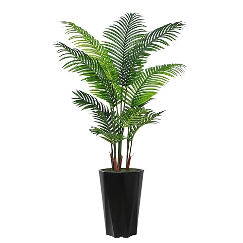 Artificial Palm Tree 5FT - Faux Plant with Black Diamond Planter - Tall Fake Tropical Areca Floor...