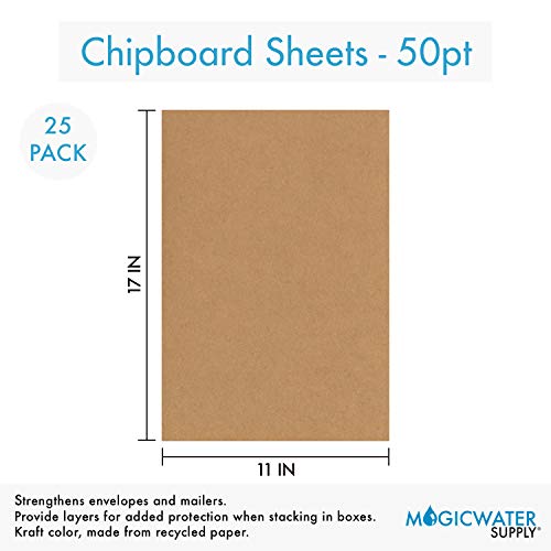 25 Chipboard Sheets 11 X 17 Inch - 50Pt (Point) Heavy Weight Brown Kraft Cardboard For Scrapbooking & Picture Frame Backing (.050 Caliper Thick) Paper Board | Magicwater Supply #TOP1