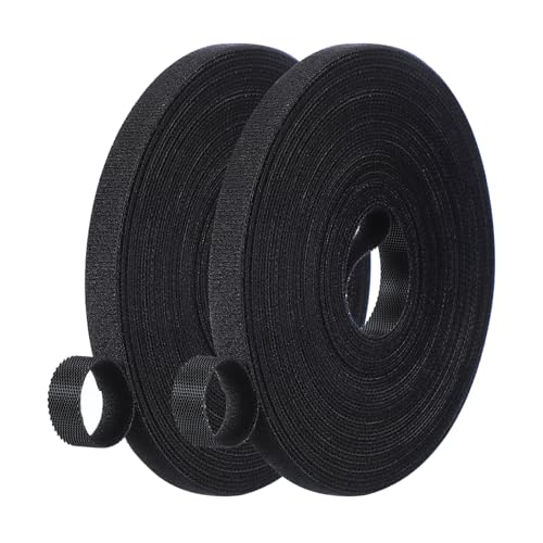 Image of PATIKIL 0.4IN x 33FT Hook and Loop Tape, 2 Pcs Double-Sided Nylon Strips Reusable Cable Ties Roll Multi-Purpose Cord Management Tape Wrap Fastener for Home Office, Black