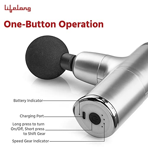 Image of Lifelong Wireless LLGM36 Mini Gun Massager with 4 heads| Deep Tissue Percussion Muscle Massager for Pain Relief & Recovery, Portable Handheld Electric Fascial Gun Massager (Silver)