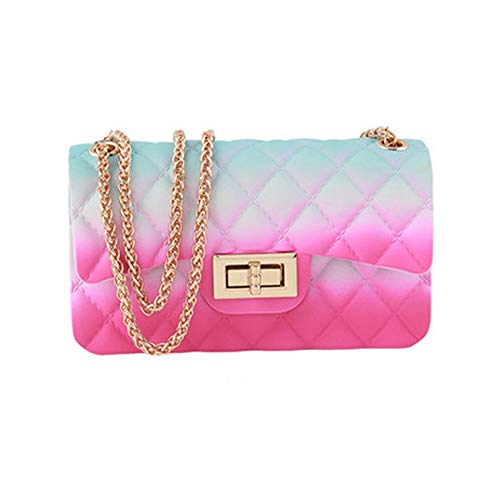 Women Rainbow Handbags Jelly Purse Candy Color Quilted Crossbody Shoulder Bag
