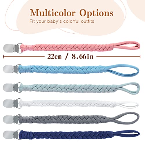 Baby Pacifier Clips For Boys And Girls, Maveek Multicolor Pacifier Holder Straps Handmade Braided Cotton Modern Unisex, Binky Leash Smoother Teething Toys Anti-Drop Clip Infant Newborn 0-6 Month 6 Pcs #TOP1