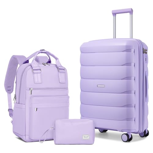 Image of Carry On Luggage 22x14x9 Airline Approved, 22 Inch PP Hardshell Luggage Carry-on Suitcase with Spinner Wheels, Carry On Suitcase Set for Women (Lavender)