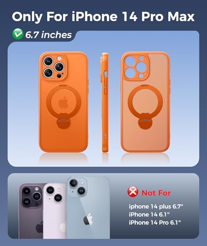 Image of FNTCASE for iPhone 14 Pro-Max Case: [360 Spin Magnetic Stand] [Compatible with Magsafe] [Screen Protector] Translucent Matte Military Grade Shockproof Full Camera Protective Phone Cover - Orange