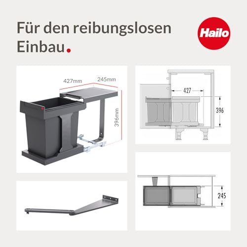 Hailo Abfallsammler 3636001 Solo Mülleimer für Küche mit 20 Litern