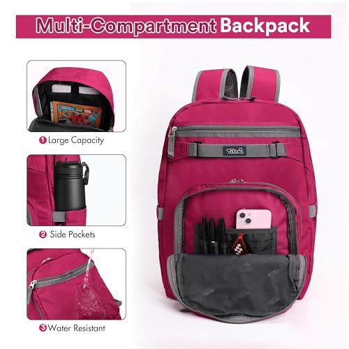 Tilami Basic Backpack for Travel, 15 inch Laptop Bag, 20L Water Resistant Bookbag,Rose2
