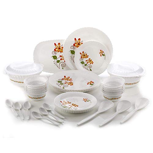 Maruti Enterprise Unbreakable Plastic Light Weight Dinner Set of 32 pcs 6 Full Plates, 6 Quarter Plates, 12 Veg Bowls, 2 Serving Bowl with 2 lids, 3 Serving Spoons and 1 Serving Tray