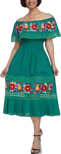Image of YZXDORWJ Women Embroidered Mexican Peasant Casual Sexy Lace Off-Shoulder Long Dress