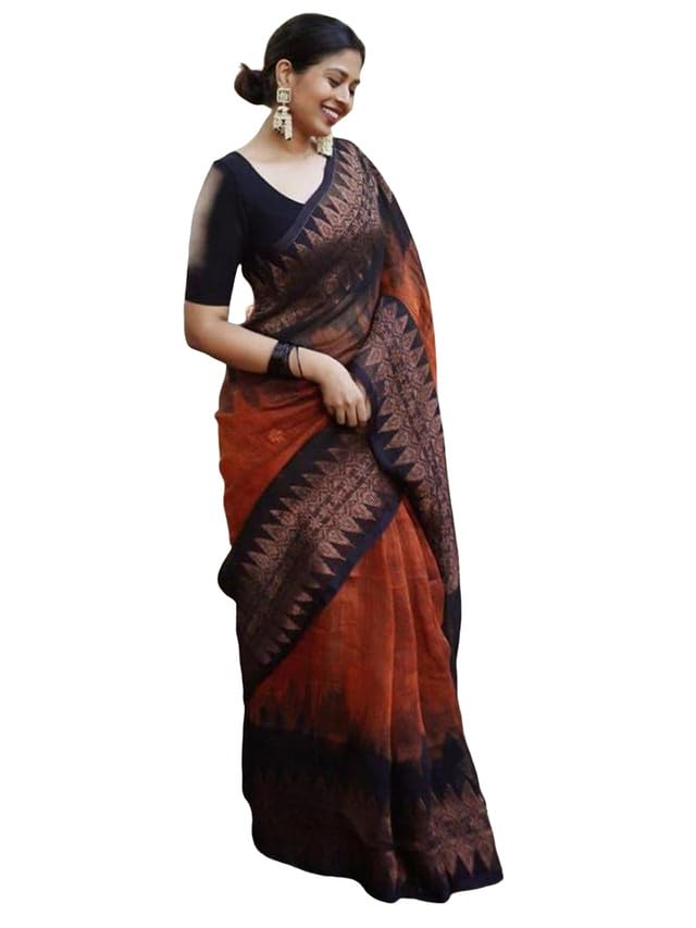 Satrani Women's Poly Cotton Jacquard Saree With Unstitched Blouse Piece (3260S135St_Rust Orange)