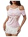 SOLY HUX Women's Y2K Coquette Aesthetic Crop Tops Summer Kawaii Clothes Cute Lace Bow Cold Shoulder Graphic Tees Pink Graphic S