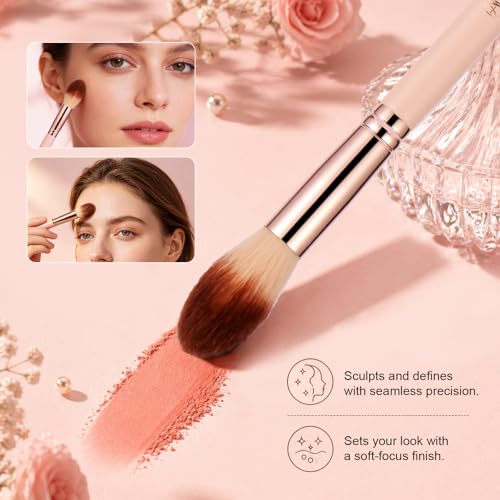 Image of Makeup Brush, Tapered Face Brush for Setting Powder, Blush, Bronzer and Highlighter, Soft Fluffy Synthetic Bristles with Pink Handle