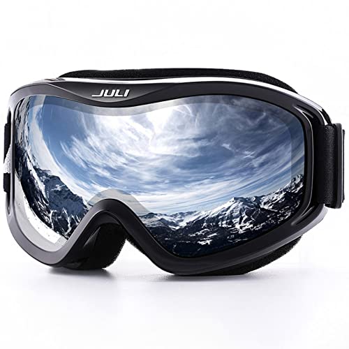 JULI Ski Goggle/Snow Snowboard Goggles for Men, Women & Youth - 100% UV Protection Anti-fog Dual Lens(Black Frame+12% VLT Silver Len)