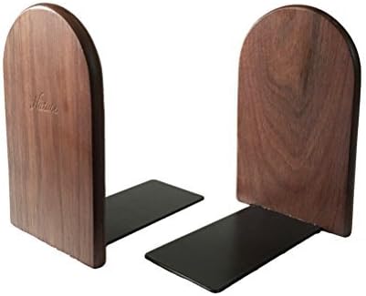 1Pair Simple Style Black Walnut Wood Bookends Bookend for Library School Study Home Office Gift (Round)