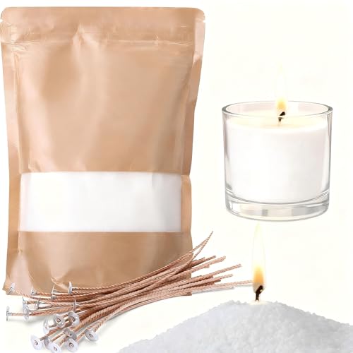 Naler 500g White Pearled Candle Sand and 20PCS Wicks Candle Wax for Candle Making Long Lasting Pearl Powder Snow Wax for Wedding Decor Thank You Gifts Christmas
