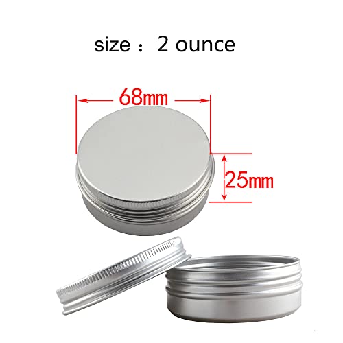 2oz Aluminum Empty Storage Screw-top Tin Jars with Lids, 75PCS Round Candle Cans, Refillable Cosmetic Containers for Lip Balm, Shea Butter, Salves, Silver2