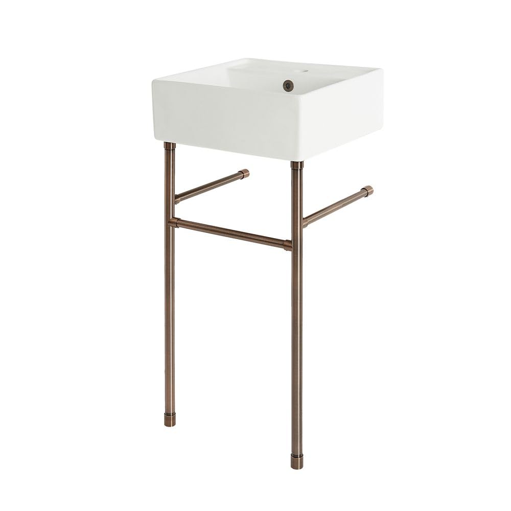 Milano Oil Rubbed Bronze Dalton White Square 1 Tap Hole Bathroom Basin Sink Bronze Washstand - 410Mm X 410Mm