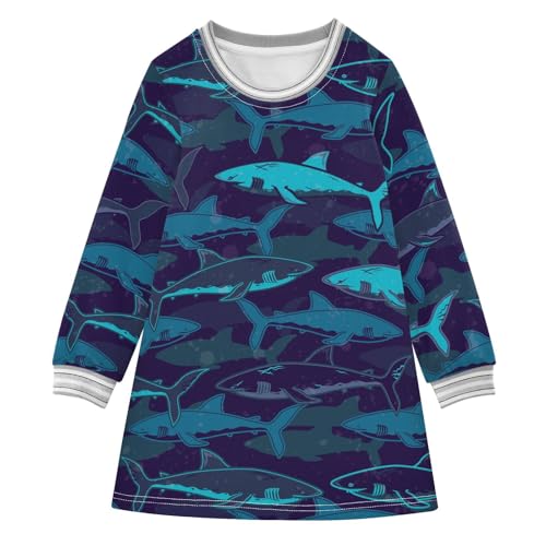 Girls Dresses Toddler Girl Clothes Dark Blue Shark Sea Winter Casual Long Sleeve for Kids 2-8 Years