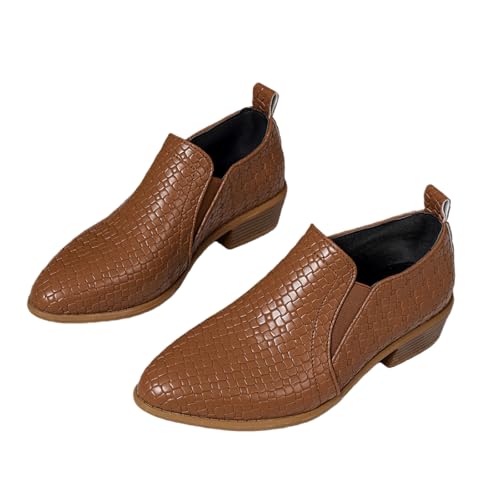MEECHI Botines Sin Cordones Elegantes Botas Chelsea De Tacón Bajo For Mujer Zapatos De Tobillo De Cuero PU con Punta Afilada For 2026 Primavera Botines De Estilo Británico Retro(Brown,37 EU)